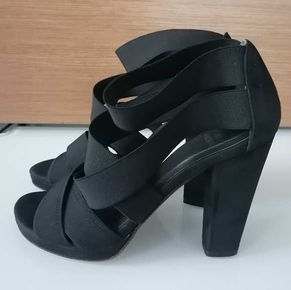 Stuart Weitzman Black Suede Elastic Criss Cross Strap Block Heel Sandals 5.5 - Picture 4 of 17